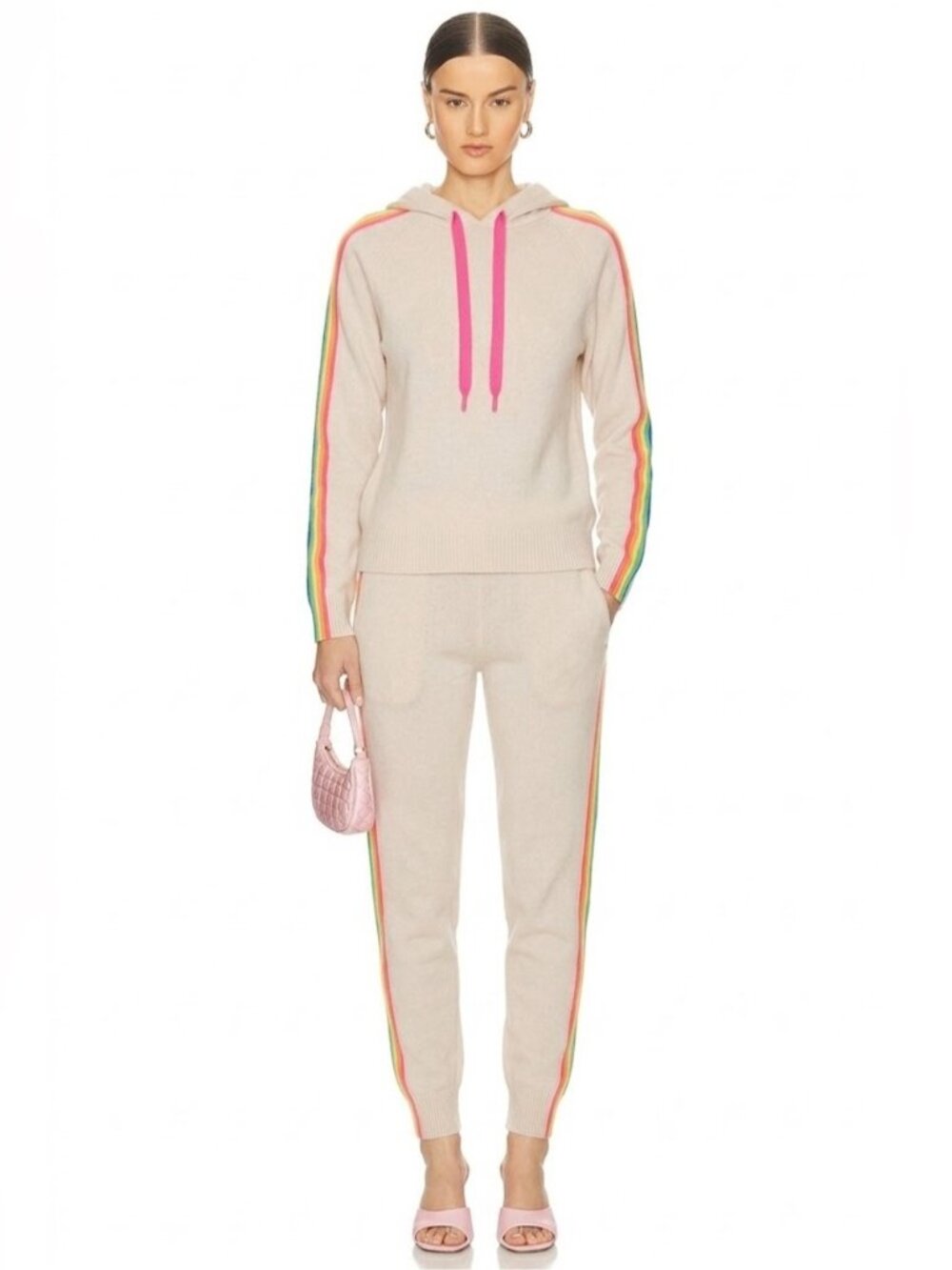NWT REVOLVE Brodie CASHMERE Ruby Light Pink Rainbow Hoodie Jogger MATCHING SET